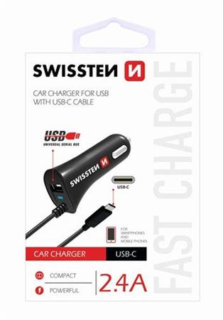 Swissten CAR CHARGER USB-C AND USB 2,4A POWER